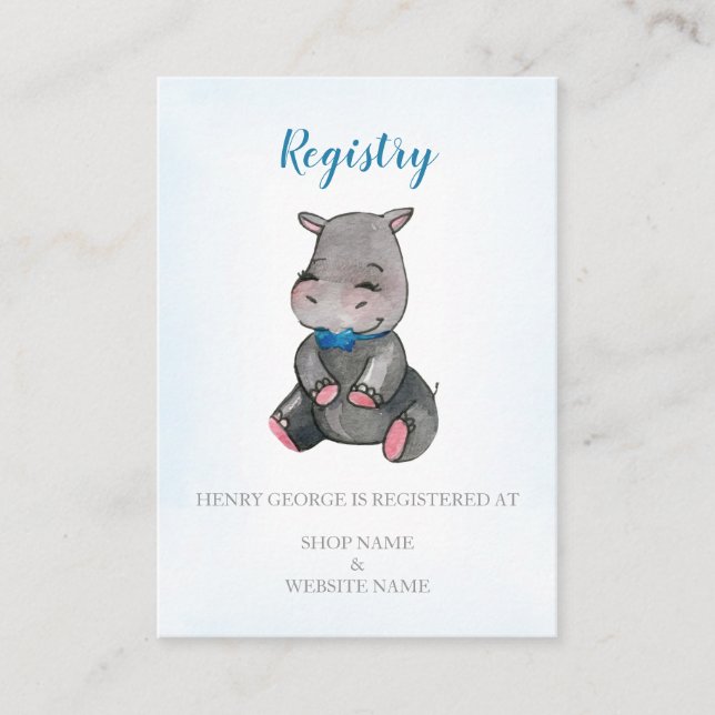 Registry card | baby shower | boy| Hippo (Front)
