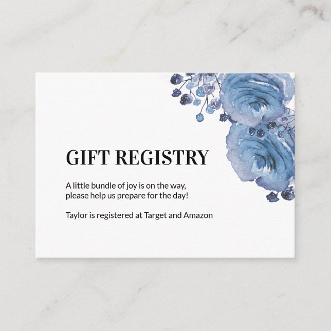 Registry Card for Baby Shower Gift Registry (Front)