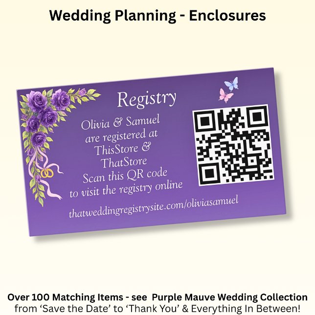 Registry - Purple Mauve Flowers & White Wedding Enclosure Card (Creator Uploaded)
