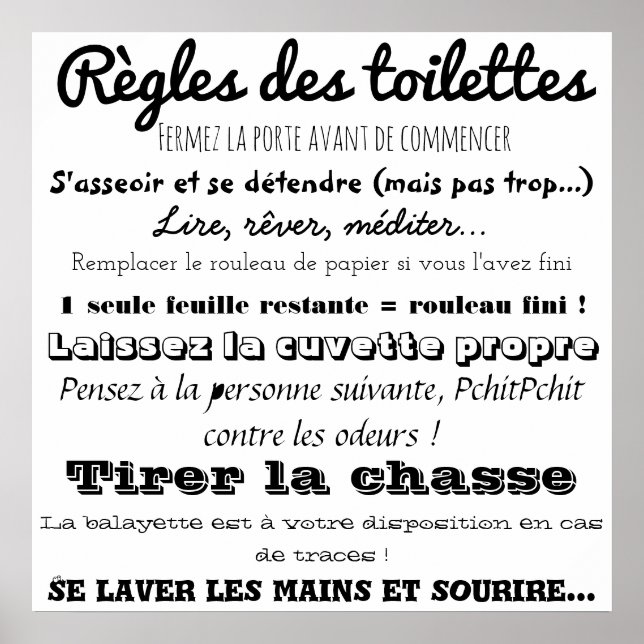 Règles des toilettes poster (Front)