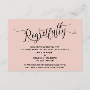 Regretfully Elegant Blush Cancelled Wedding Card