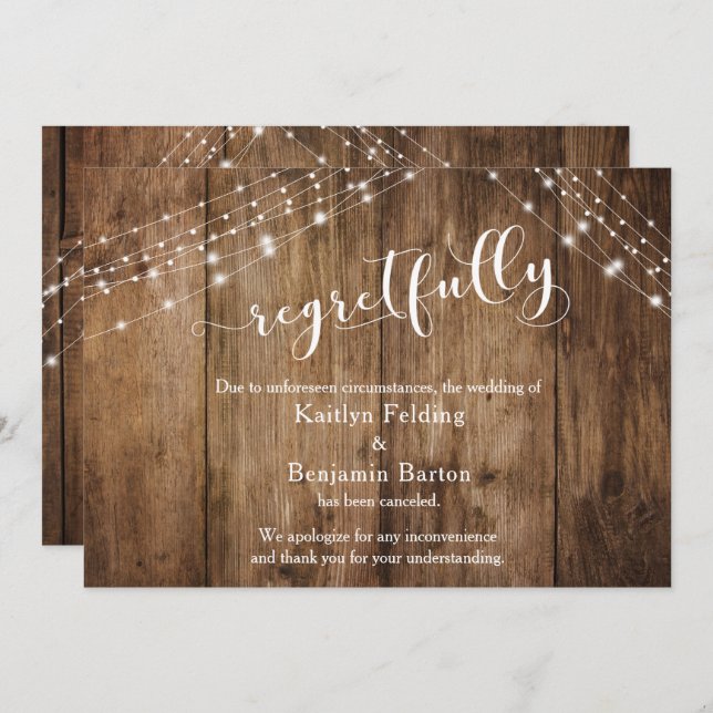 Regretfully Rustic Wood & Lights Cancelled Card (Front/Back)