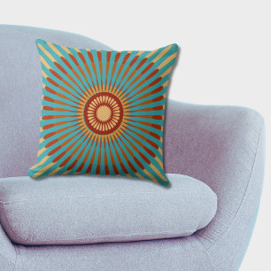 Regular Centred Blue and Orange Star Flower Cushion