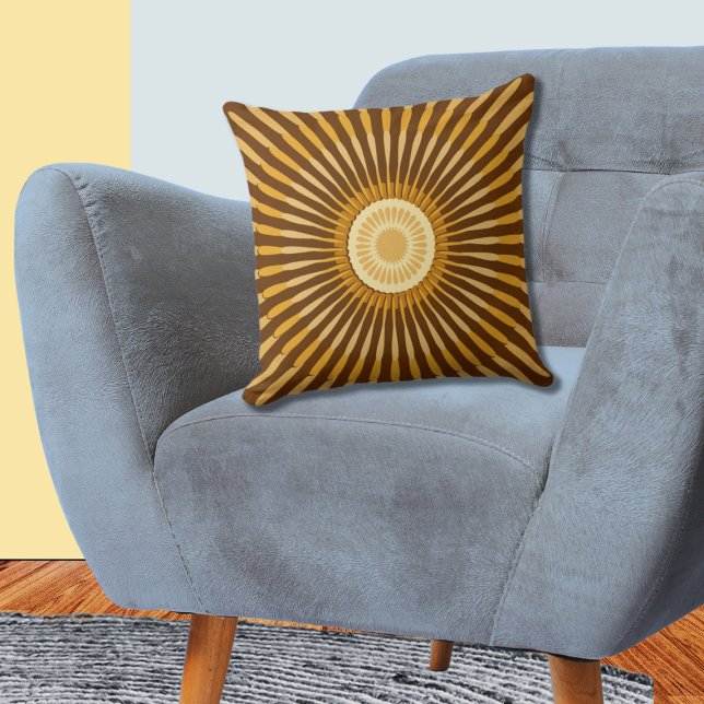 Regular Centred Golden Yellow-Brown Star Flower Cushion (Regular Centered Golden Yellow & Brown Star Flower Throw Pillow)
