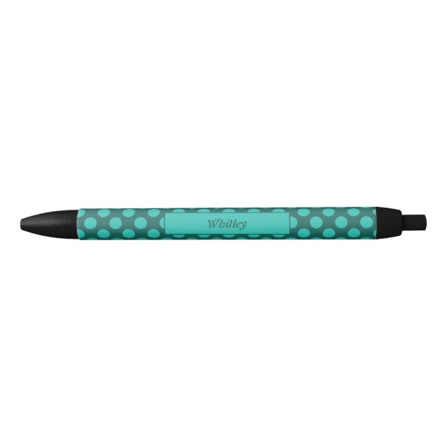 Regular Circles Polka Dot Pattern Turquoise Teal Black Ink Pen (Front)