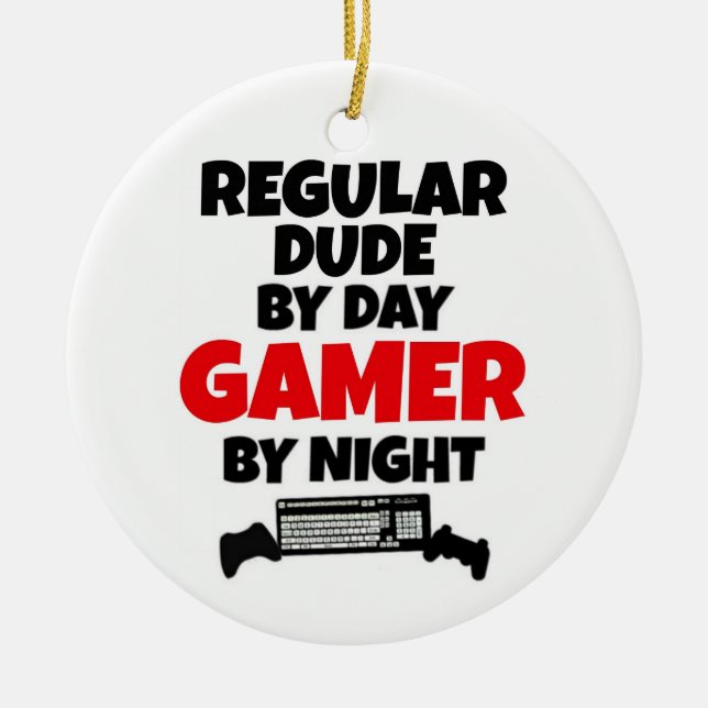 Regular Dude by Day Gamer by Night Ceramic Tree Decoration (Front)