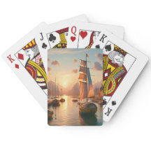 Regular playing cards with colorful sunset 
