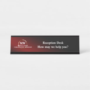 Regulated Insurance Broker, Confident Ring Logo Desk Name Plate
