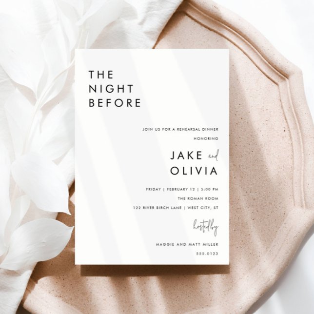  Rehearsal Dinner Aligned Minimalist Black & White Invitation (Creator Uploaded)