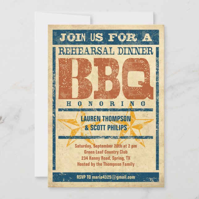 Rehearsal Dinner BBQ Invitations (Front)