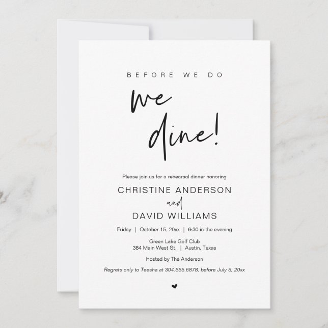 Rehearsal Dinner, Before We Do, We Dine Invitation (Front)