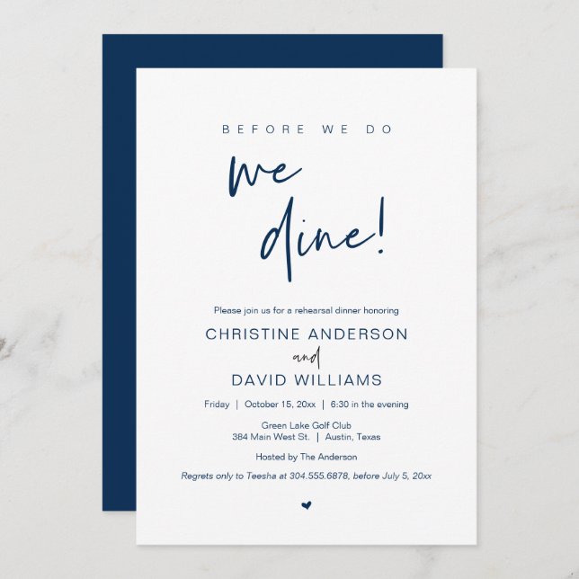 Rehearsal Dinner, Before We Do, We Dine Invitation (Front/Back)