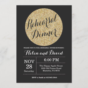 Rehearsal Dinner Black and Gold Glitter Invitation