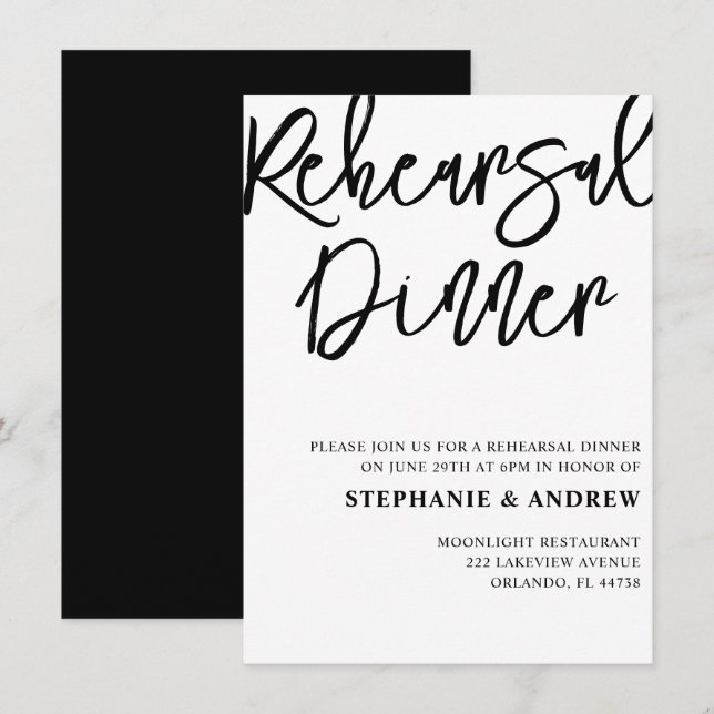 Rehearsal Dinner Black & White Wedding Invitation (Front/Back)