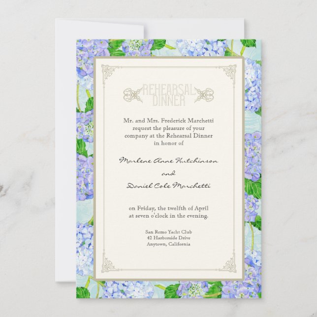 Rehearsal Dinner - Blue Hydrangea Lace Floral Invitation (Front)