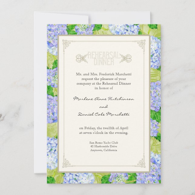 Rehearsal Dinner - Blue Hydrangea Lace Floral Invitation (Front)