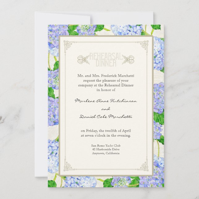 Rehearsal Dinner - Blue Hydrangea Lace Floral Invitation (Front)