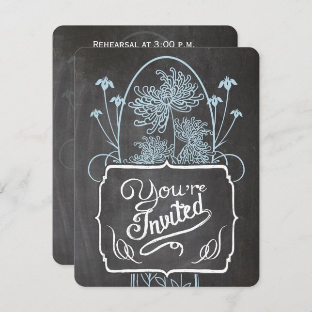 Rehearsal Dinner Blue Mason Jar Chalkboard Wedding Invitation (Front/Back)