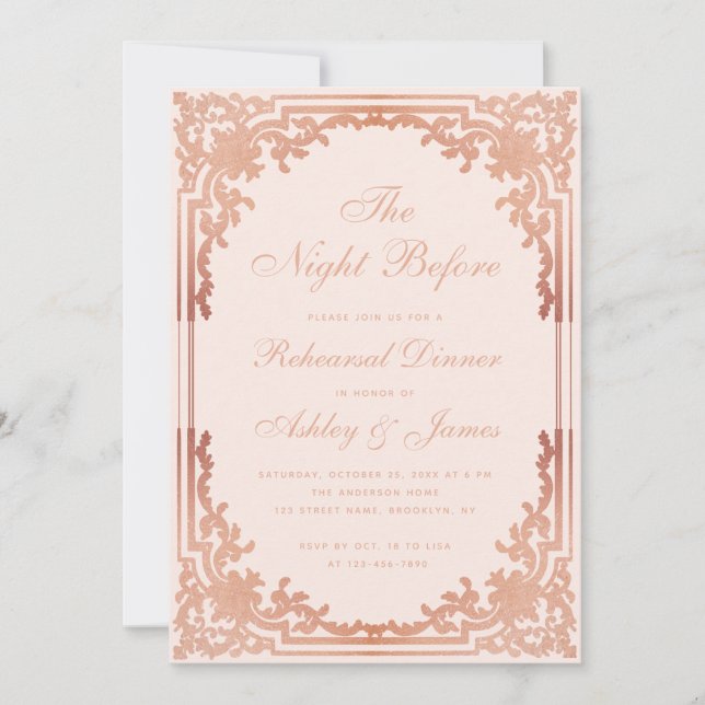 Rehearsal Dinner Blush Pink Rose Gold Night Before Invitation (Front)