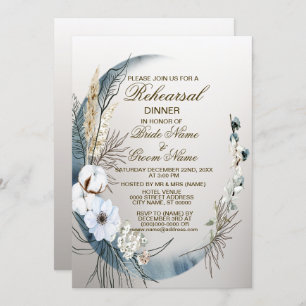 Rehearsal Dinner Boho White Flower Blue Moon Party Invitation