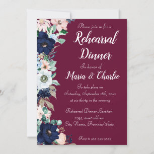 Rehearsal Dinner burgundy Elegant Florals Invitation