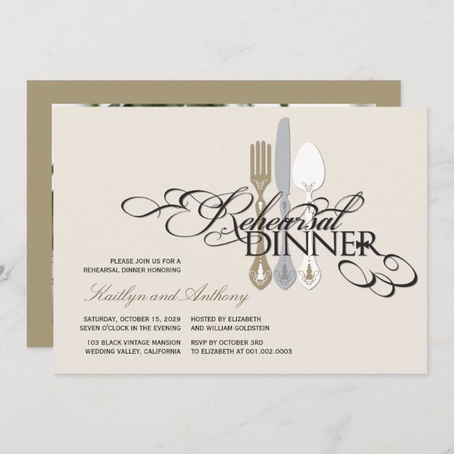 Rehearsal Dinner Classic Scrolls 2 Wedding Invite (Front/Back)