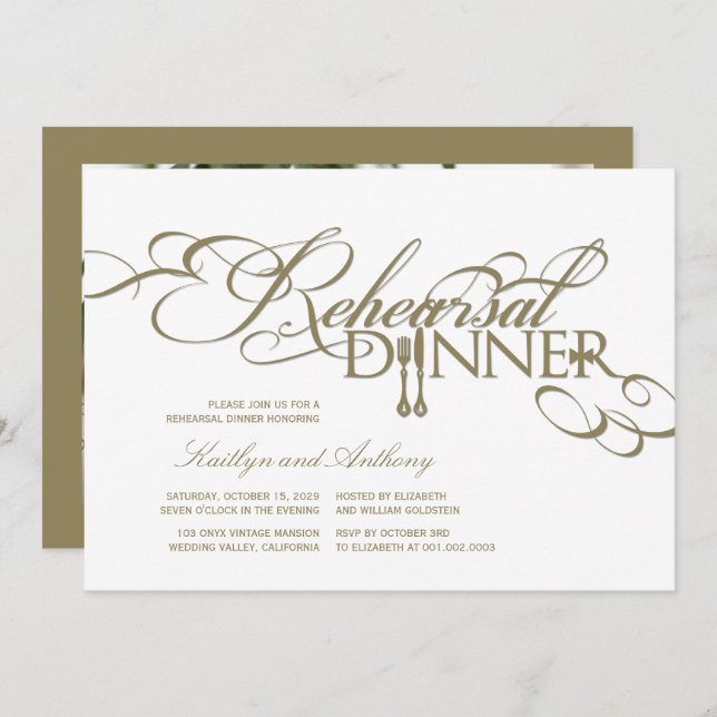 Rehearsal Dinner Classic Scrolls Wedding Invite (Front/Back)