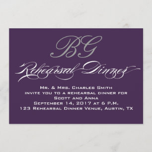 Rehearsal Dinner   Dark Purple Grey Initials Invitation