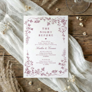 Rehearsal Dinner Dark Red Wine Floral Vintage Invitation