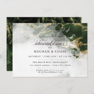 Rehearsal Dinner   Emerald Green Watercolor Geode Invitation