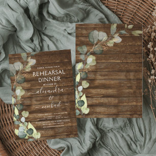 Rehearsal Dinner Eucalyptus Greenery Rustic Wood Invitation