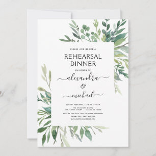 Rehearsal Dinner Foliage Greenery Elegant Invitati Invitation