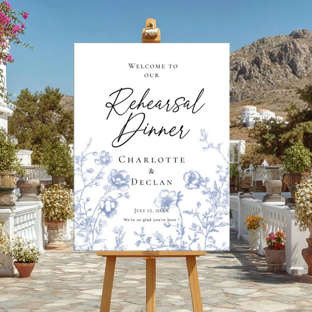 Rehearsal Dinner french toile Blue Floral  welcome Poster (Creator Uploaded)
