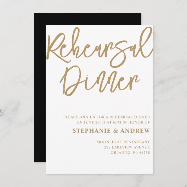 Rehearsal Dinner Gold Calligraphy Invitation (Front/Back)