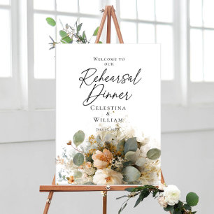 Rehearsal Dinner greenery and roseses welcome Poster