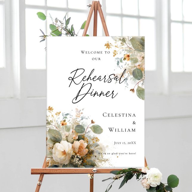 Rehearsal Dinner greenery and roseses welcome Poster (Creator Uploaded)