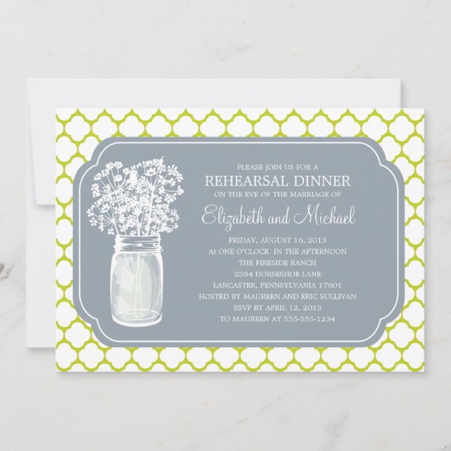 Rehearsal Dinner Honeycomb Mason Jar Wildflowers Invitation (Front)