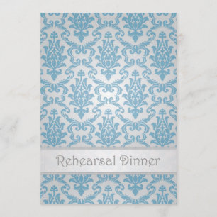 Rehearsal dinner Invitation. Blue damask pattern. Invitation