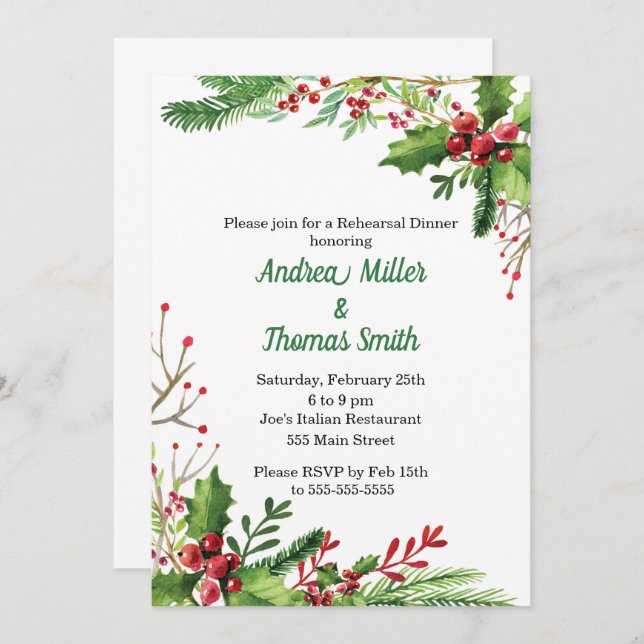 Rehearsal Dinner Invitation Botanical Watercolor (Front/Back)