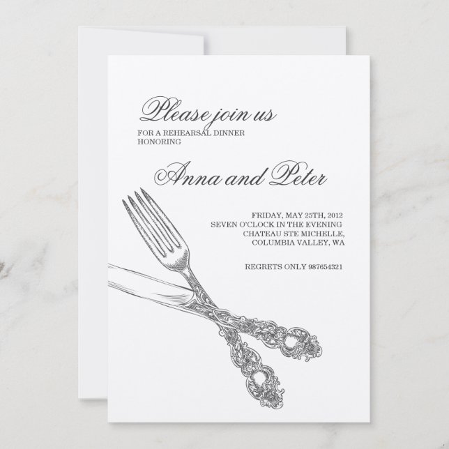 Rehearsal Dinner Invitation - Elegant Silverware (Front)