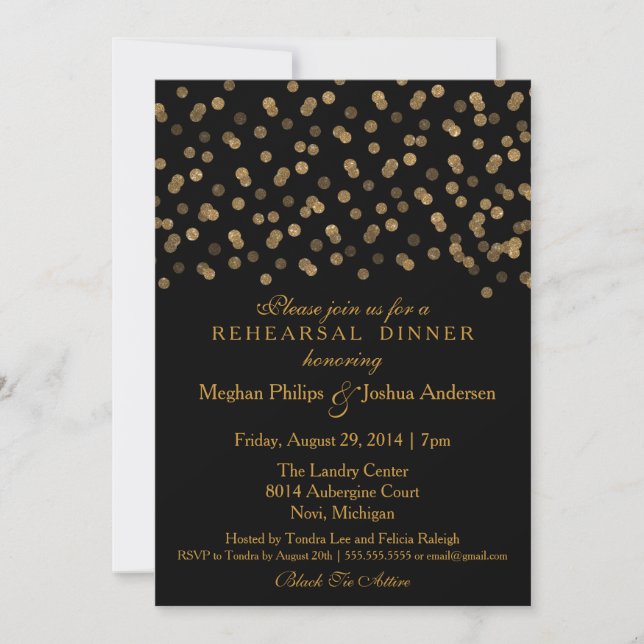 Rehearsal Dinner Invitation Gold Glitter Confetti (Front)
