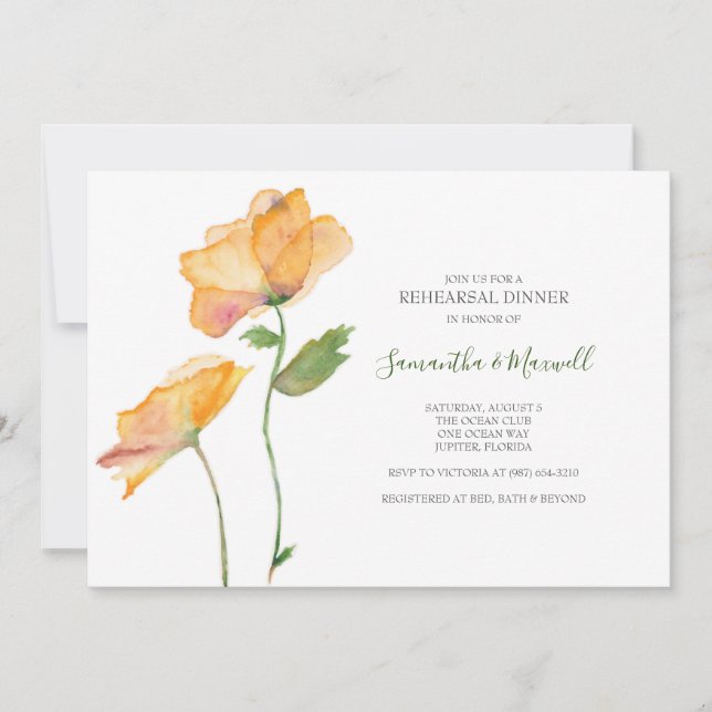 REHEARSAL DINNER Invitation, Watercolor Flowers Invitation (Front)
