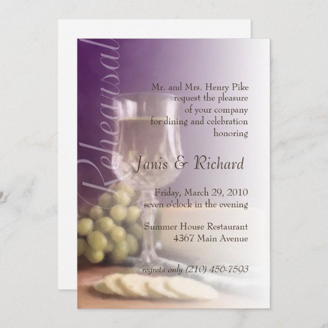 Rehearsal Dinner Invitation Wine Cheese Grapes (Front/Back)