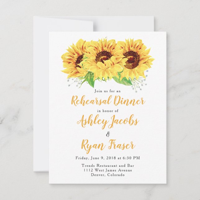 Rehearsal Dinner Invite Yellow Sunflower (Front)