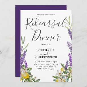 Rehearsal Dinner Lemon & Lavender Foliage Wedding Invitation