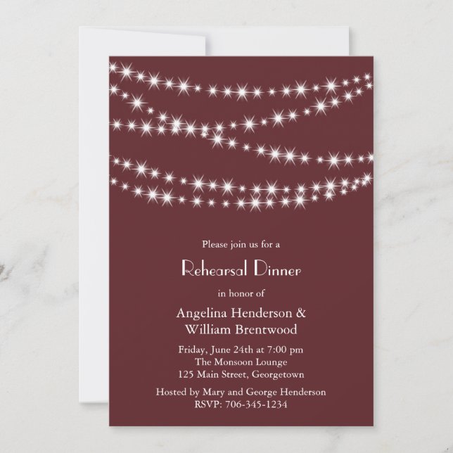 Rehearsal Dinner - Marsala Twinkle Lights Invitation (Front)
