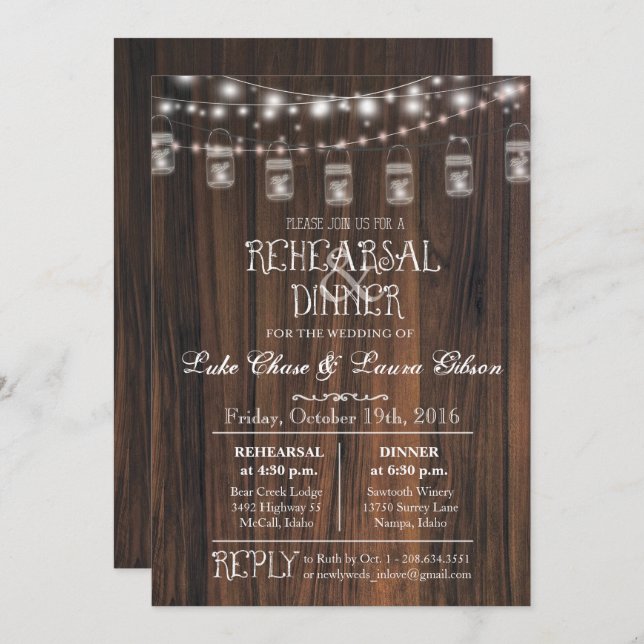 Rehearsal Dinner Mason Jar Lights Invitation (Front/Back)