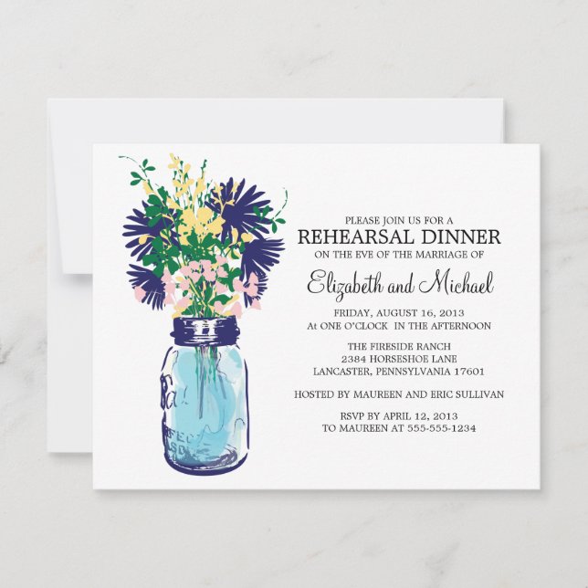 Rehearsal Dinner Mason Jar Wildflowers Invitation (Front)