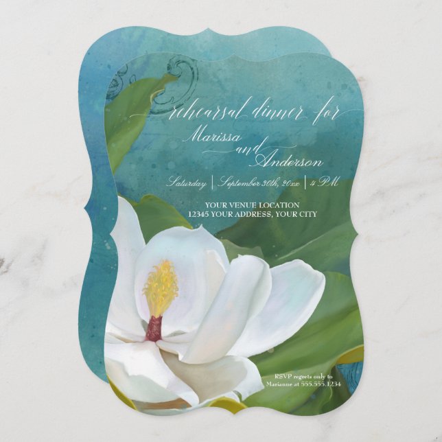Rehearsal Dinner Modern Elegant Magnolia Floral Invitation (Front/Back)