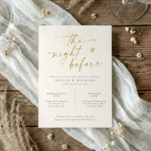 Rehearsal Dinner Modern Gold Cream Handwriting Invitation